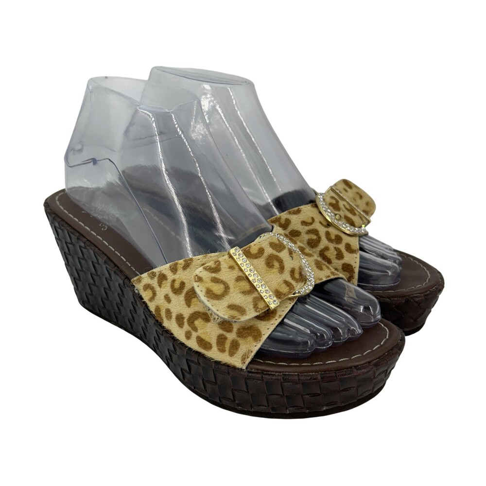 Yellow Box Sandals Shoes Womens Size 7 Leopard Wedge Slide Rhinestone Bling Y2K